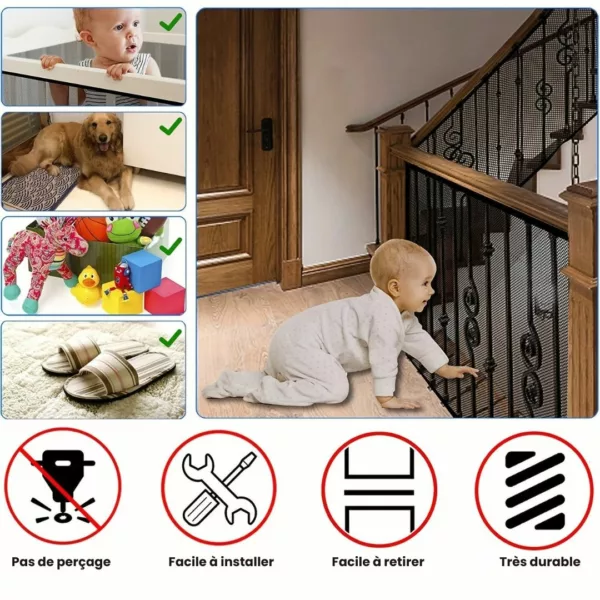 Barrière escalier pour bébé – Sécurité optimale sans perçage – Installation facile et design moderne
