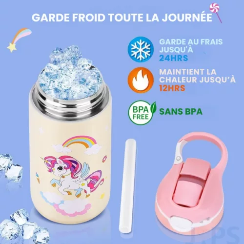 Gourde isotherme enfant – Boisson fraîche ou chaude toute la journée – Idéale école, sport, sortie