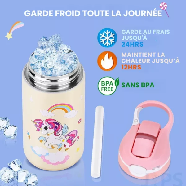 Gourde isotherme enfant – Boisson fraîche ou chaude toute la journée – Idéale école, sport, sortie