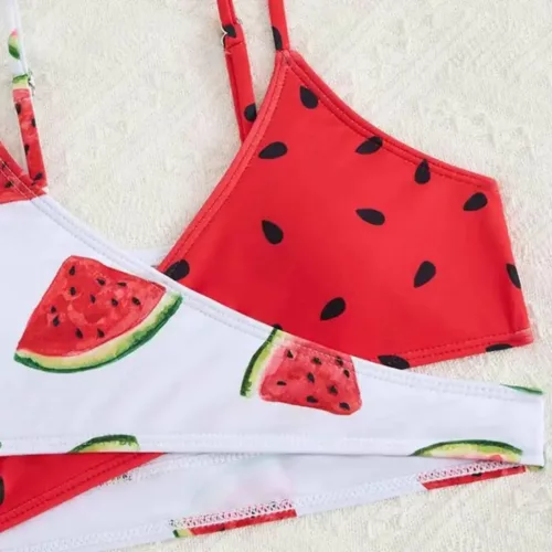 Maillot de bain 3 pièces pastèque – Look estival tendance, silhouette sublimée, parfait pour plage et piscine