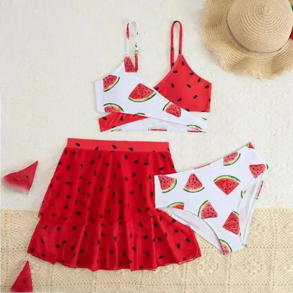 Maillot de bain 3 pièces pastèque – Look estival tendance, silhouette sublimée, parfait pour plage et piscine