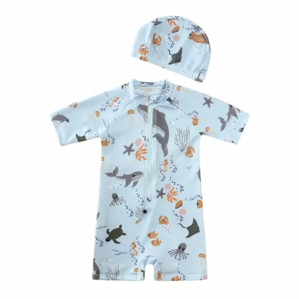 Maillot de bain anti uv avec chapeau – Protection solaire optimale pour enfants – Idéal plage & piscine