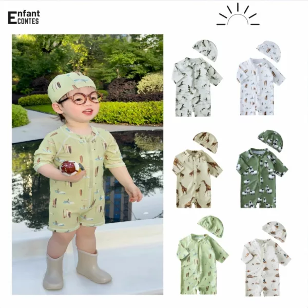Maillot de bain anti uv avec chapeau – Protection solaire optimale pour enfants – Idéal plage & piscine
