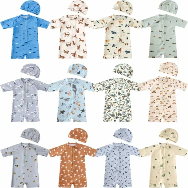 Maillot de bain anti uv avec chapeau – Protection solaire optimale pour enfants – Idéal plage & piscine