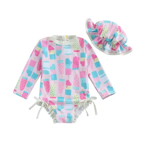 Maillot de bain avec chapeau fille – Protection UV élégante pour l’été, confort et style à la plage