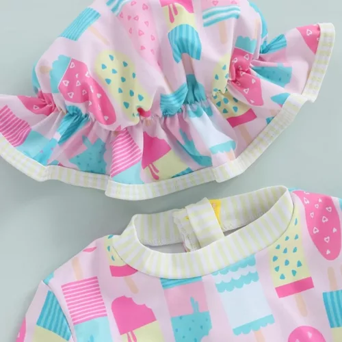 Maillot de bain avec chapeau fille – Protection UV élégante pour l’été, confort et style à la plage