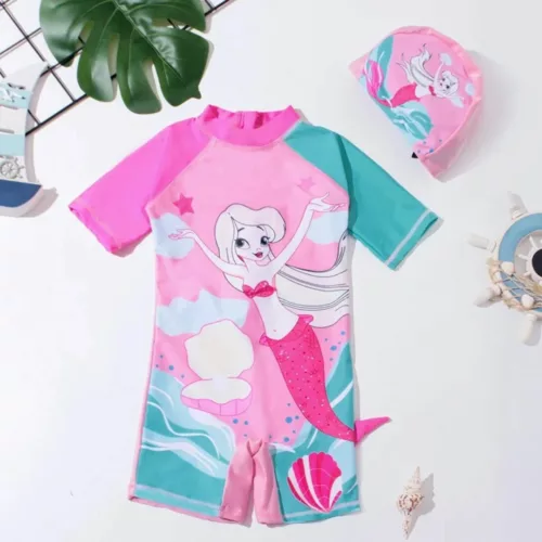 Maillot de bain sirène avec chapeau – Ensemble adorable pour petite fille – Été magique et protection solaire assurée