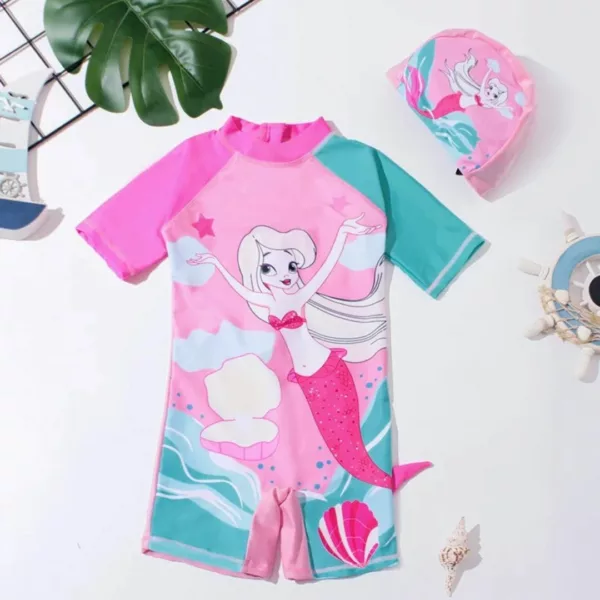 Maillot de bain sirène avec chapeau – Ensemble adorable pour petite fille – Été magique et protection solaire assurée
