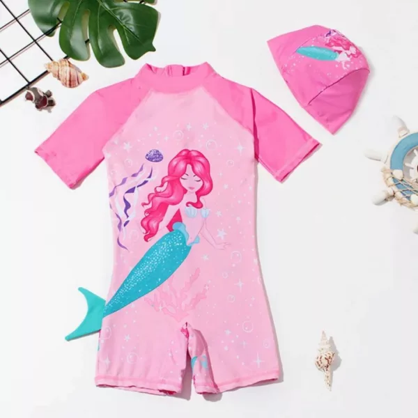 Maillot de bain sirène avec chapeau – Ensemble adorable pour petite fille – Été magique et protection solaire assurée