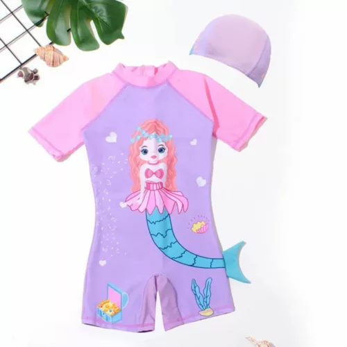 Maillot de bain sirène avec chapeau – Ensemble adorable pour petite fille – Été magique et protection solaire assurée