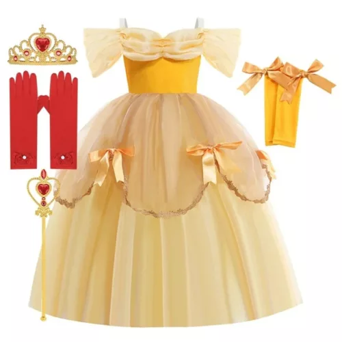 Robe La Belle et la Bête – Déguisement féerique princesse Disney pour fille – Idéal anniversaire et carnaval