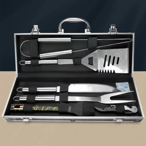 Set ustensiles barbecue avec mallette – Kit complet en acier inoxydable pour grillades parfaites en extérieur