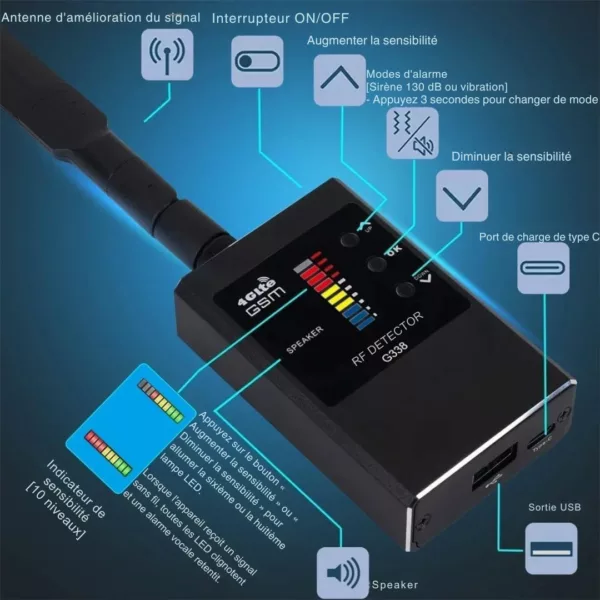 Détecteur de micros espions portatif multifréquence – Image 2
