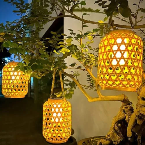 Lampe solaire extérieur en bambou