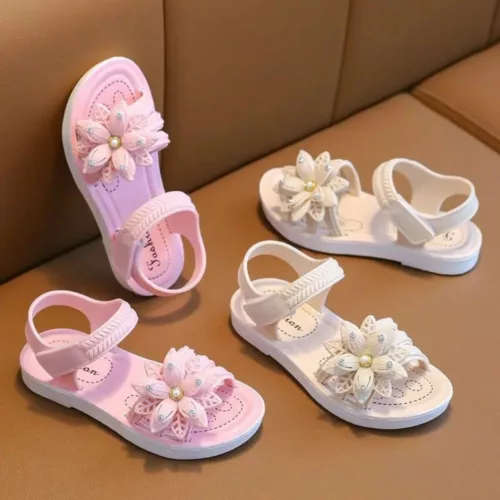 Sandales fille à scratch motif fleuri