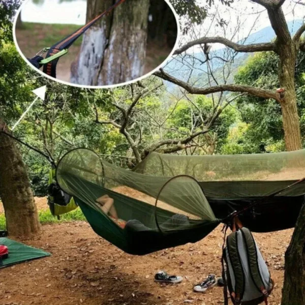 Support hamac arbre avec sangle – Installation rapide et sécurisée en extérieur – Idéal pour camping et détente – Image 4