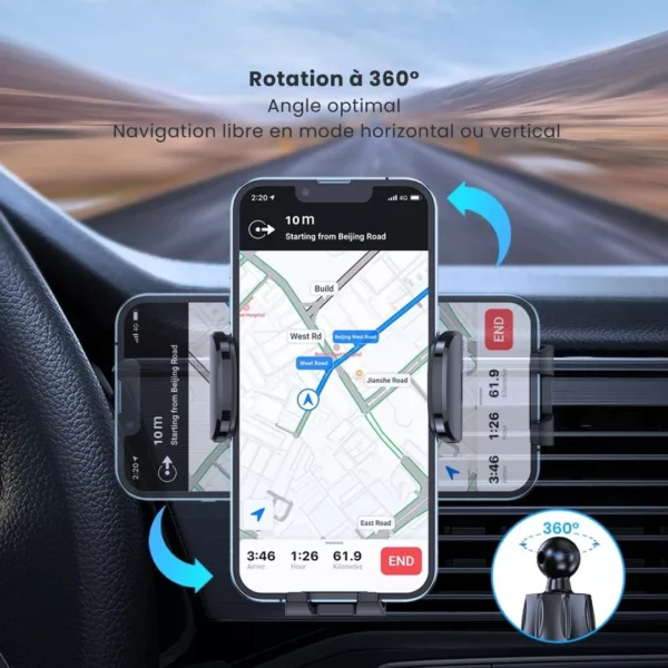 Support téléphone voiture ventilation voyage longue distance – Image 3