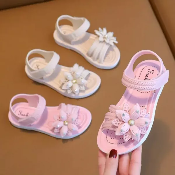 Sandales fille à scratch motif fleuri – confort été et maintien idéal pour petites aventurières – Image 2