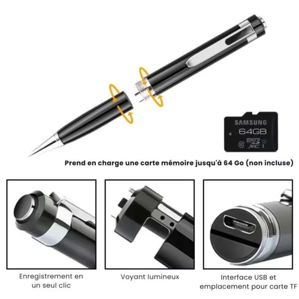 Caméra espion stylo avec enregistrement audio – Image 5