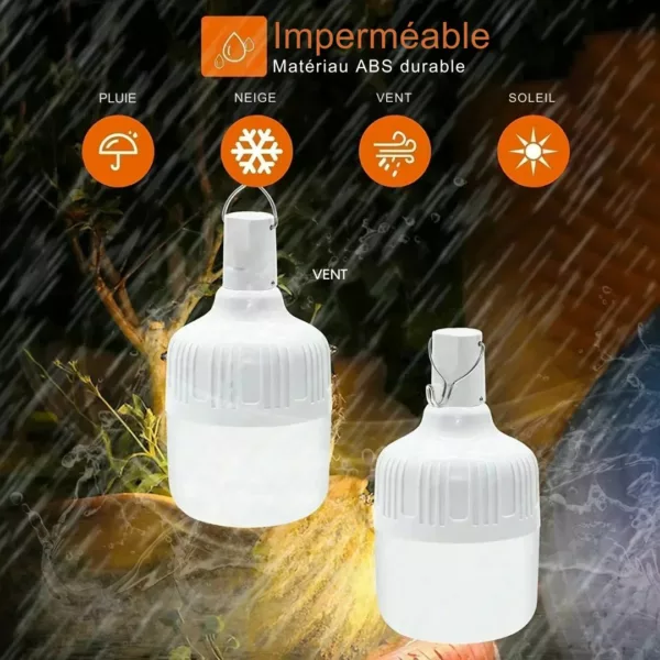 Ampoule LED Rechargeable pour camping – Éclairage puissant sans électricité – Idéale tente, bivouac, urgence