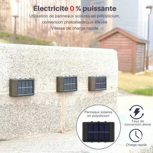 Applique solaire murale extérieure design – Éclairage automatique sans électricité pour jardin, terrasse ou entrée
