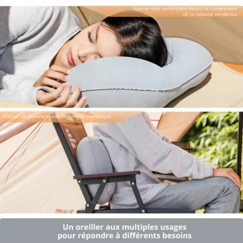 Appui-tête gonflable pour tente de camping – Confort ergonomique ultra-léger pour nuits réparatrices en pleine nature