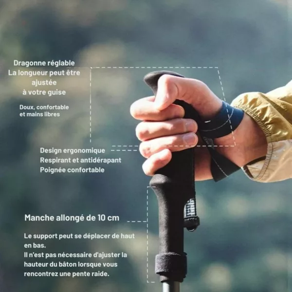 Bâton randonnée pliable antichoc – Léger, compact et stable pour marches confortables en terrain difficile