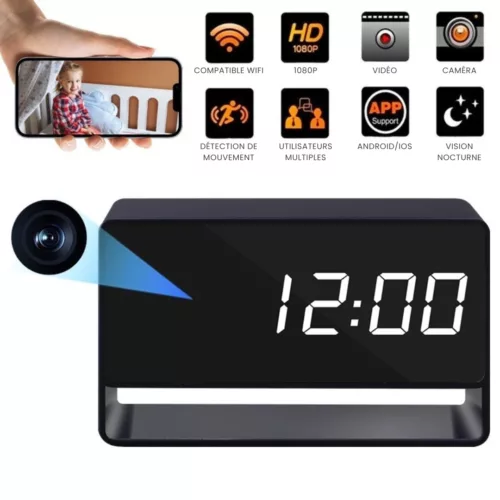Caméra espion cachée dans réveil numérique – Surveillance discrète HD pour maison ou bureau – Sécurité invisible 24h/24