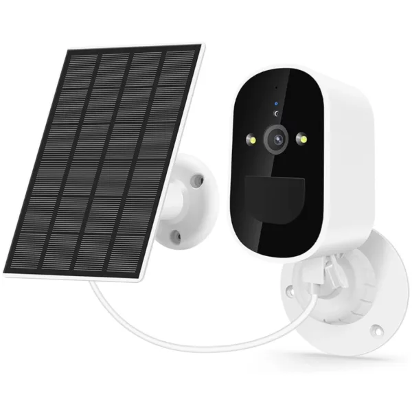Caméra extérieure solaire sans fil noire avec vision nocturne et détection de mouvement