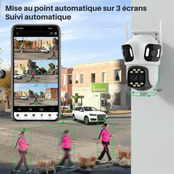 Caméra rotative extérieure détection de mouvement – Surveillance 360° HD avec alarme – Sécurité renforcée jour et nuit