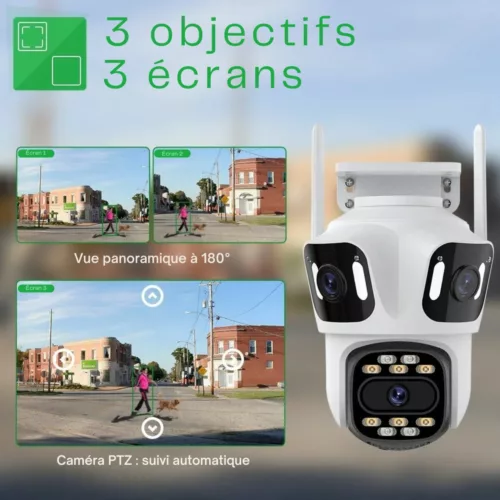 Caméra rotative extérieure détection de mouvement – Surveillance 360° HD avec alarme – Sécurité renforcée jour et nuit