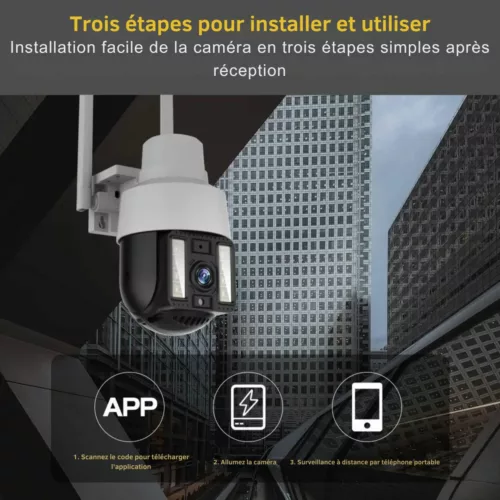 Caméra wifi extérieure rotative motorisée compacte – Sécurité 360° HD jour et nuit – Vision infrarouge et alerte smartphone
