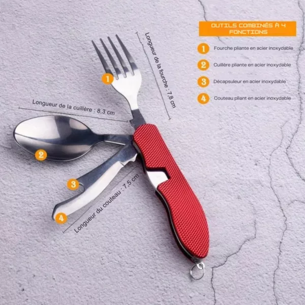 Cuillère fourchette couteau pliable camping – Compact et léger pour repas en plein air sans encombre