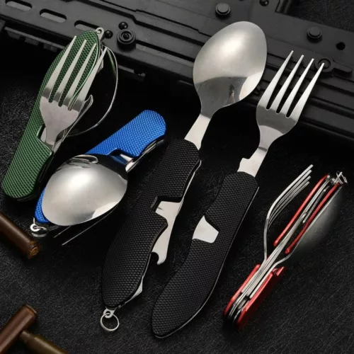 Cuillère fourchette couteau pliable camping – Compact et léger pour repas en plein air sans encombre