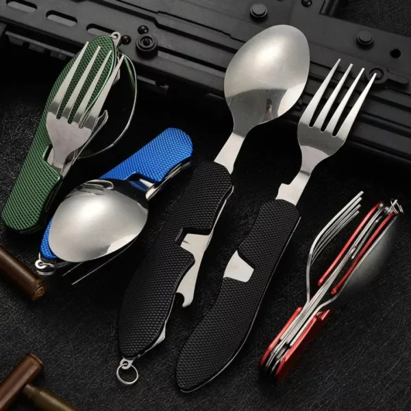Cuillère fourchette couteau pliable camping – Compact et léger pour repas en plein air sans encombre