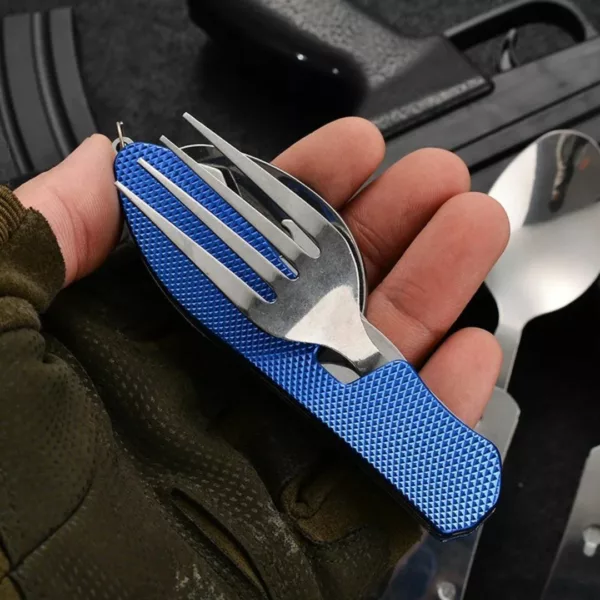 Cuillère fourchette couteau pliable camping – Compact et léger pour repas en plein air sans encombre