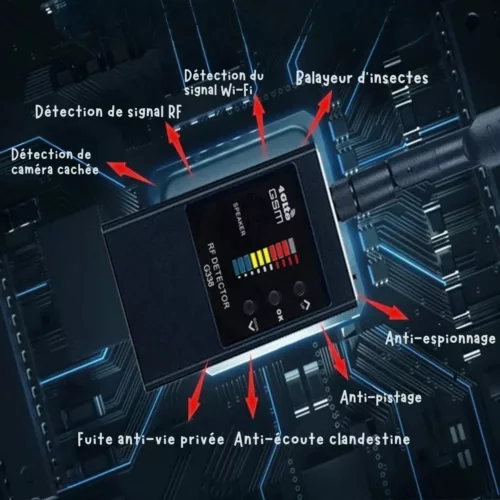 Détecteur de micros espions portatif multifréquence – Protégez votre vie privée partout, détection rapide et précise