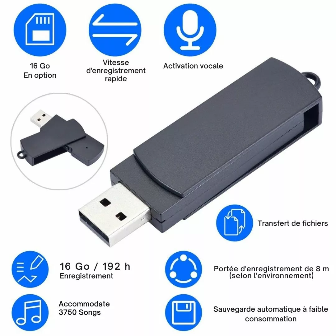 Enregistreur vocal espion format clé usb