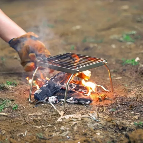 Grille pliable acier inox pour feu – Cuisson facile en plein air – Solide, légère et ultra-compacte pour barbecue nomade