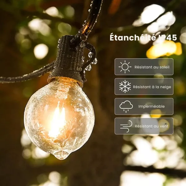 Guirlande extérieure ampoules effet vintage – Ambiance rétro chaleureuse pour jardin, terrasse ou soirée festive