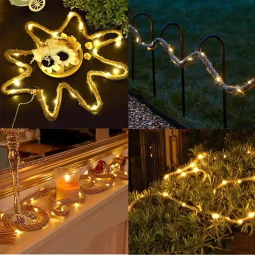 Guirlande solaire extérieure en fibres naturelles – Ambiance bohème éco-friendly pour jardins et terrasses