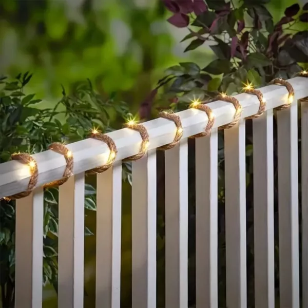 Guirlande solaire extérieure en fibres naturelles – Ambiance bohème éco-friendly pour jardins et terrasses