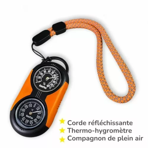 Kit de boussole thermomètre pour randonnée – Orientation fiable et température en un clin d’œil – Idéal survie et plein air