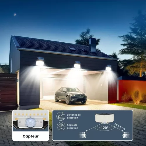 Lampe solaire extérieure avec capteur crépusculaire – Éclairage automatique éco, sans fil, idéal jardin et allée