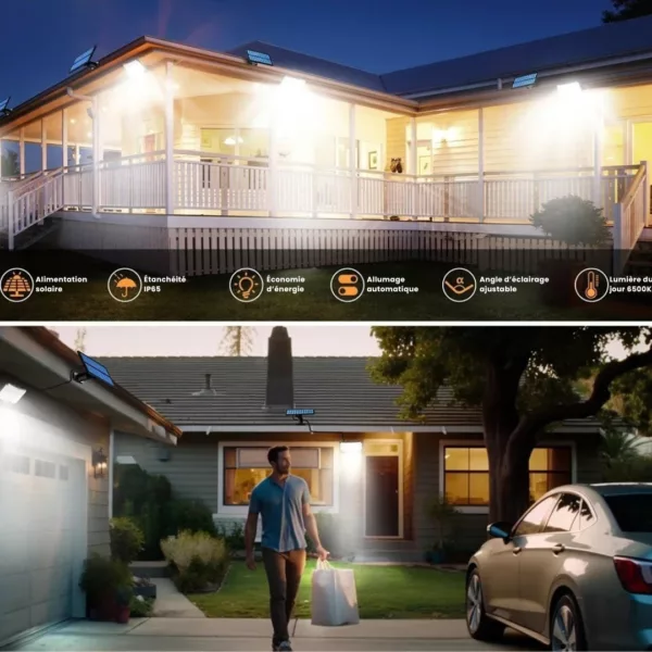 Lampe solaire extérieure avec capteur crépusculaire – Éclairage automatique éco, sans fil, idéal jardin et allée