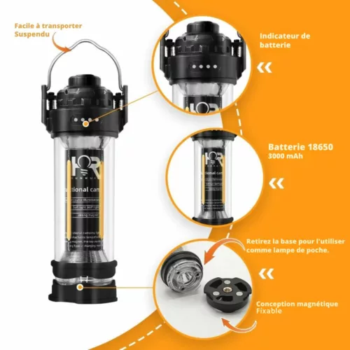Lanterne portable de camping – lumière LED ultra puissante pour vos nuits en plein air – rechargeable et étanche