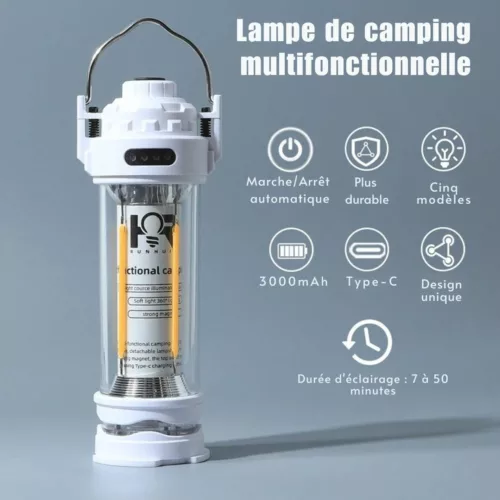 Lanterne portable de camping – lumière LED ultra puissante pour vos nuits en plein air – rechargeable et étanche