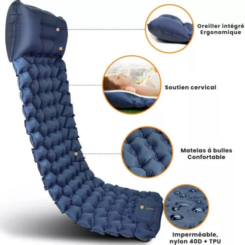Matelas autogonflant léger pour trekking – Confort ultime en randonnée – Compact et facile à transporter
