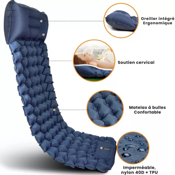 Matelas autogonflant léger pour trekking – Confort ultime en randonnée – Compact et facile à transporter