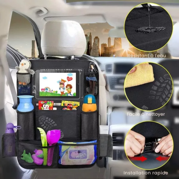 Organisateur de siège arrière pour voiture enfant – Rangement pratique et gain de place pour trajets sans désordre